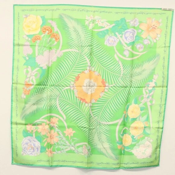 Share HERMES Carre 90 Scarf ""Fleurs de L'Opera"" Silk Green Auth ki5895 - Picture 15 of 16